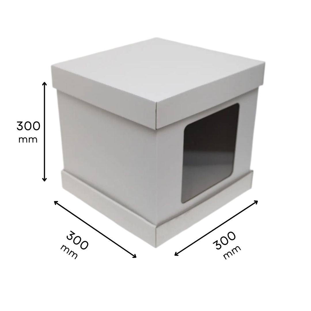 Pudełko na tort karton BIAŁE z okienkiem i pokrywką 30×30×30 cm – 5 szt.