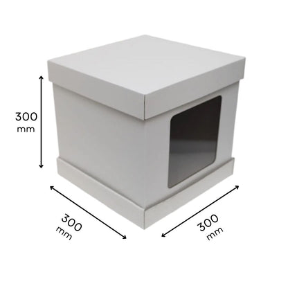 Pudełko na tort karton BIAŁE z okienkiem i pokrywką 30×30×30 cm – 5 szt.
