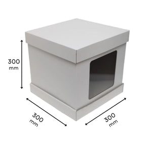Pudełko na tort karton BIAŁE z okienkiem i pokrywką 30×30×30 cm – 5 szt.