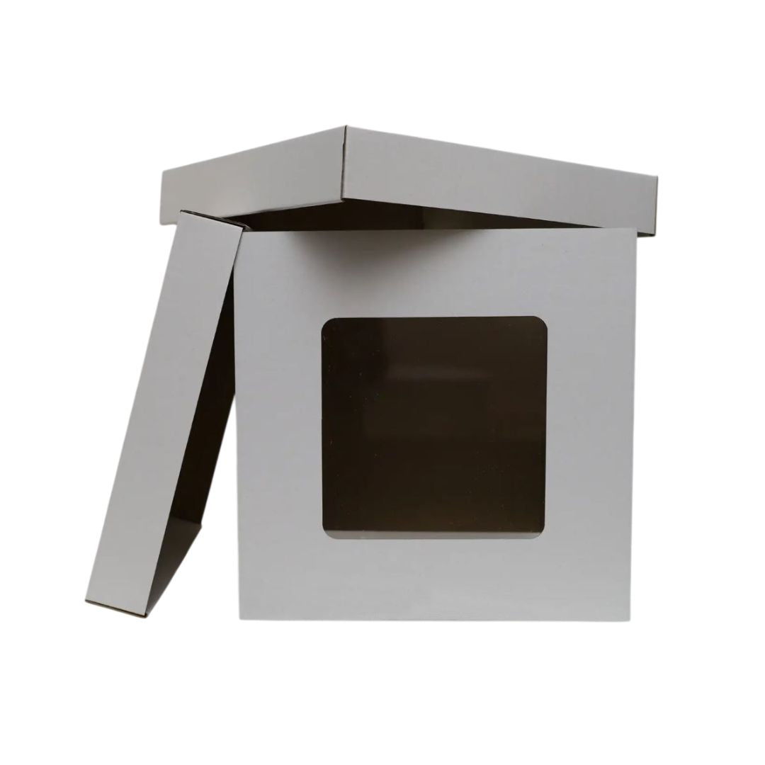Pudełko na tort karton BIAŁE z okienkiem i pokrywką 30×30×30 cm – 5 szt.