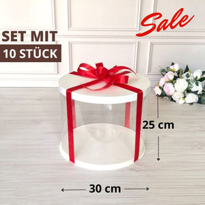 ZESTAW 10 sztuk!  Przezroczyste okrągłe pudełko na tort 30x25 cm – Białe