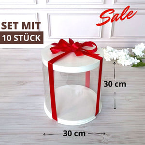 ZESTAW 10 sztuk!  Przezroczyste okrągłe pudełko na tort 30x30 cm – Białe