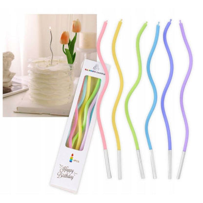 Zakręcone świeczki urodzinowe, kolorowe, 11 cm – 6 szt.