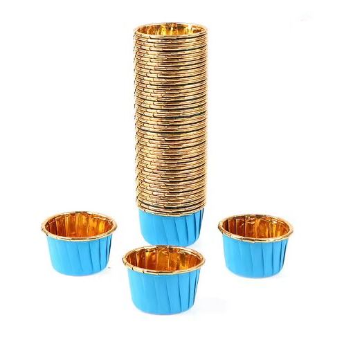 Papilotki do muffin / babeczek – 25 sztuk – Niebiesko/złote