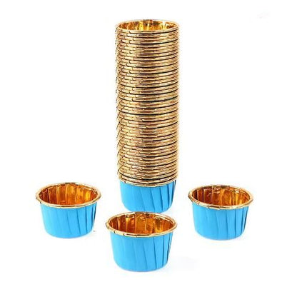 Papilotki do muffin / babeczek – 25 sztuk – Niebiesko/złote