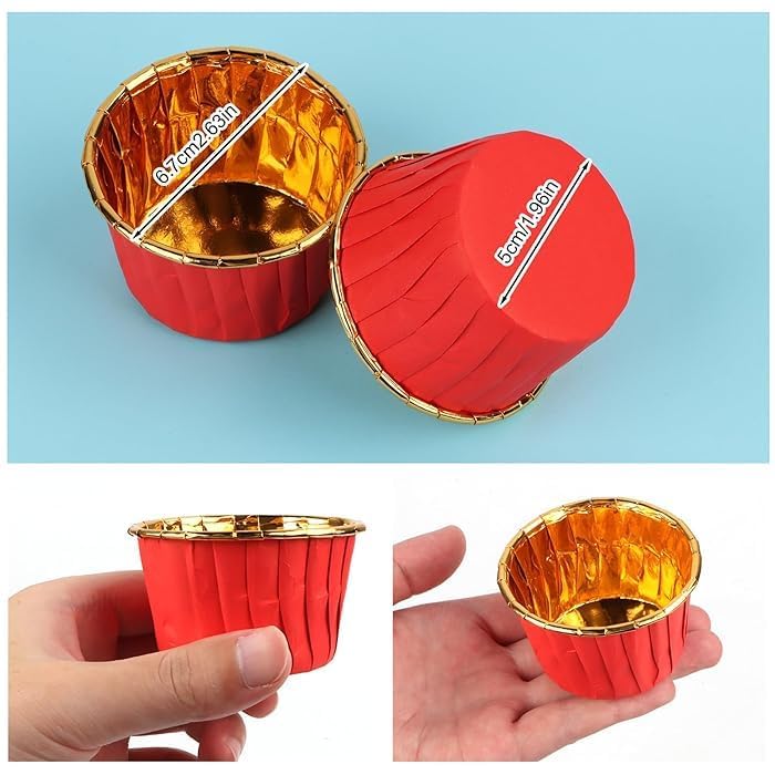 Papilotki do muffin / babeczek – 25 sztuk – Czerwony/złoty