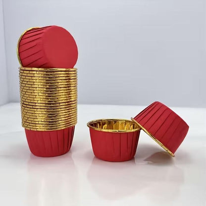 Papilotki do muffin / babeczek – 25 sztuk – Czerwony/złoty