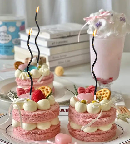 Zakręcone świeczki urodzinowe, Czerń ze złotem, 11 cm - 6 szt.