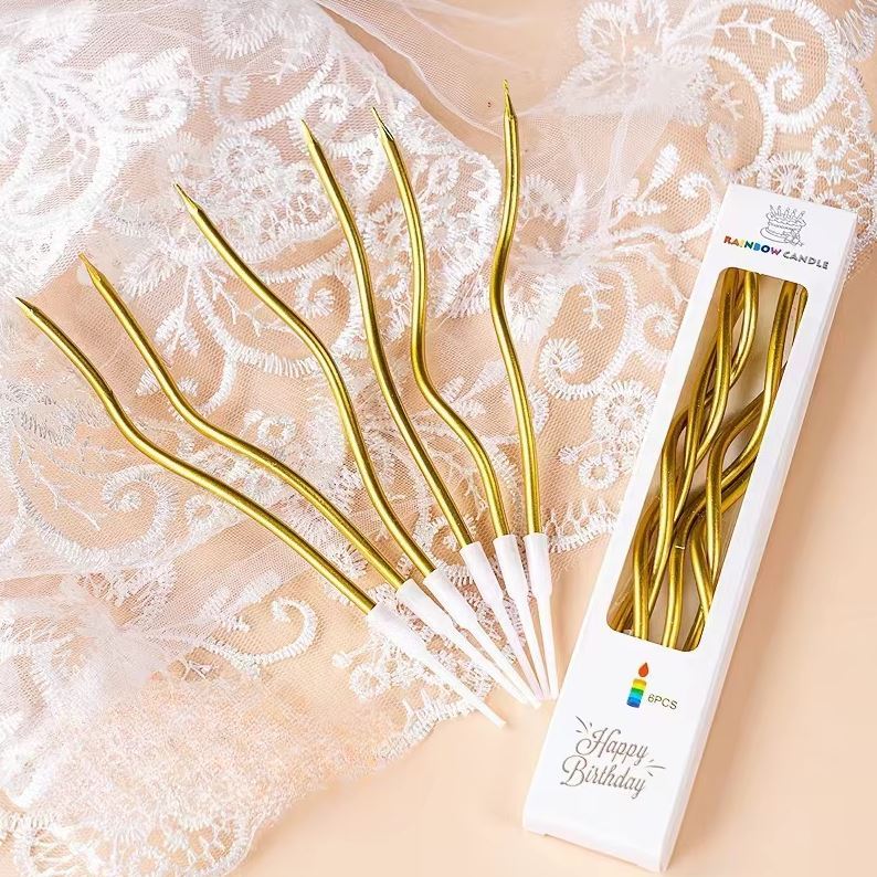 Zakręcone świeczki urodzinowe, złote, 11 cm – 6 szt.