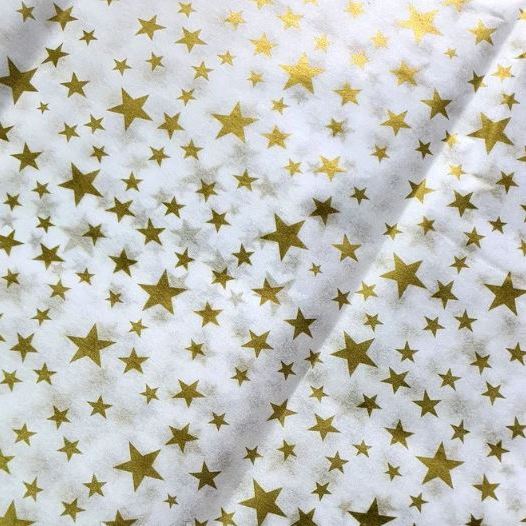 Bibuła dekoracyjna 50×65 cm (10 arkuszy) – biała w złote gwiazdki