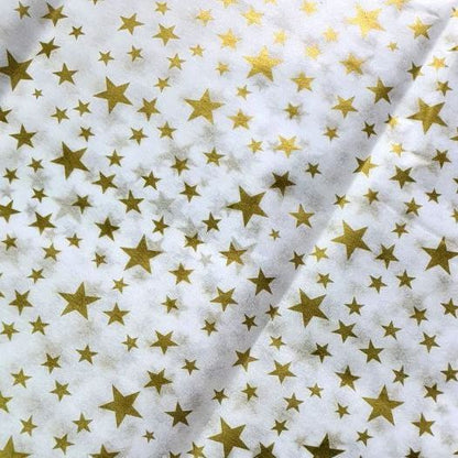 Bibuła dekoracyjna 50×65 cm (10 arkuszy) – biała w złote gwiazdki