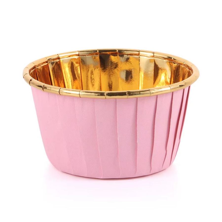 Papilotki do muffin / babeczek – 25 sztuk – Różowe/złote