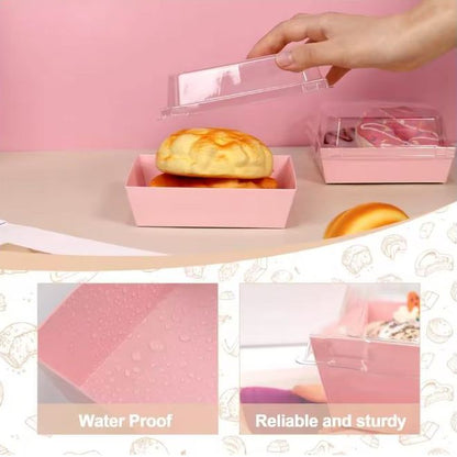 Pudełko na desery z przezroczystą kopułką, 12×11×6,5 cm, różowe, laminowany karton, 10 szt.