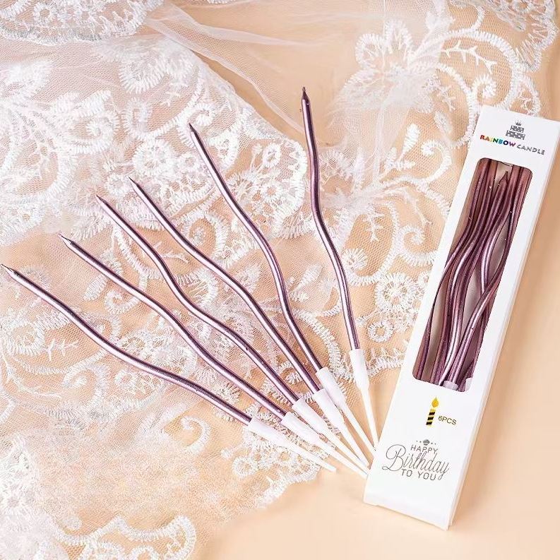 Zakręcone świeczki urodzinowe, różowe złoto, 11 cm – 6 szt.