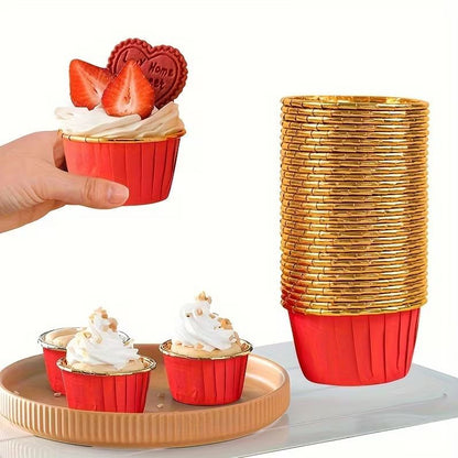 Papilotki do muffin / babeczek – 25 sztuk – Czerwony/złoty