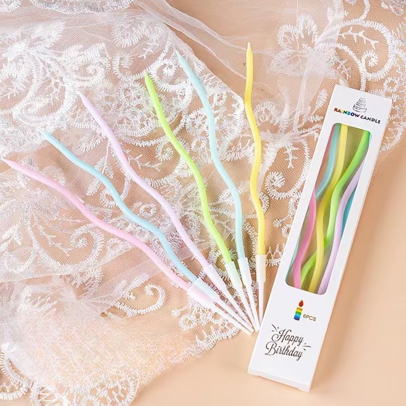 Zakręcone świeczki urodzinowe, kolorowe, 11 cm – 6 szt.