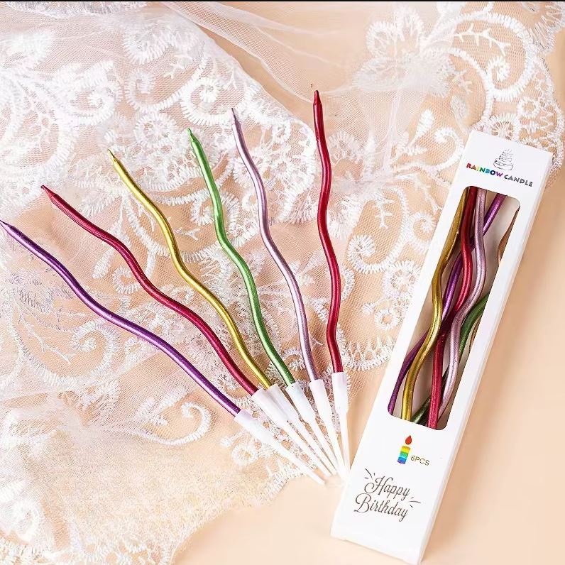 Zakręcone świeczki urodzinowe, metaliczne wielokolorowe, 11 cm – 6 szt.