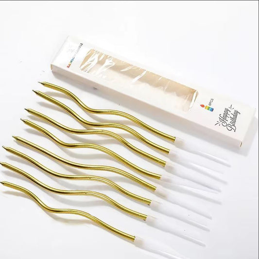 Zakręcone świeczki urodzinowe, złote, 11 cm – 8 szt.