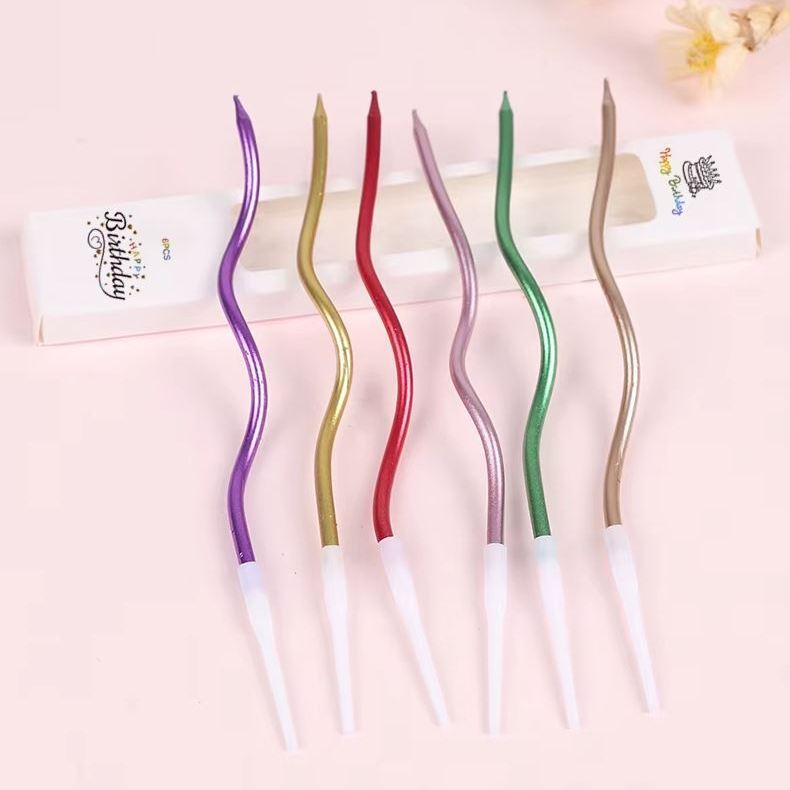 Zakręcone świeczki urodzinowe, metaliczne wielokolorowe, 11 cm – 6 szt.