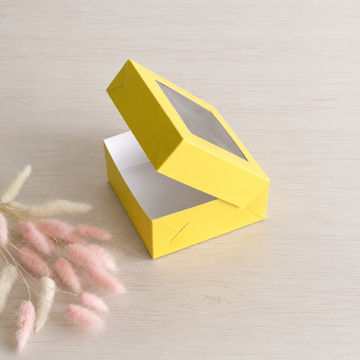 Pudełko na deser 13×13×6 cm z okienkiem, Żółte – 5 szt.