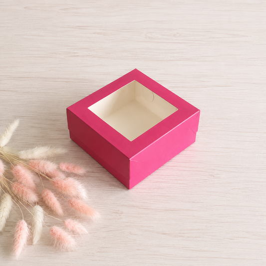Pudełko na deser 13×13×6 cm z okienkiem, Różowe – 5 szt.