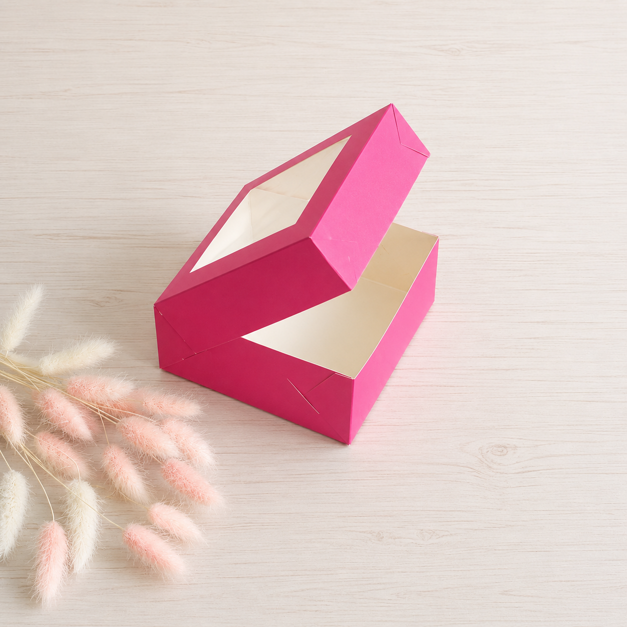 Pudełko na deser 13×13×6 cm z okienkiem, Różowe – 5 szt.