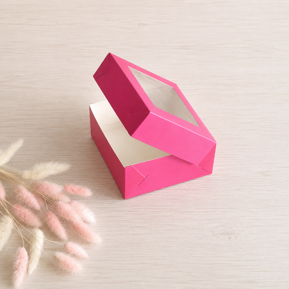 Pudełko na deser 13×13×6 cm z okienkiem, Różowe – 5 szt.