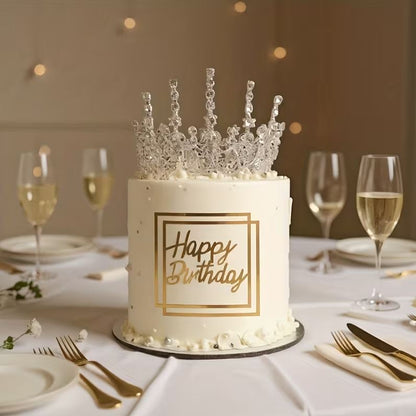Topper na tort „Happy Birthday” – kwadratowy, złoty (Dekor 25)