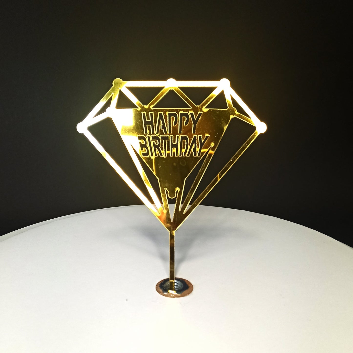Topper na tort „Happy Birthday” – diament, złoty (Dekor 4)