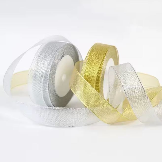 Wstążka brokatowa 2 cm Srebrny, rolka 22,86 m