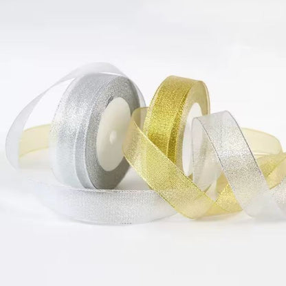 Wstążka brokatowa 2 cm Srebrny, rolka 22,86 m