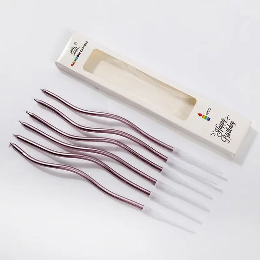 Zakręcone świeczki urodzinowe, różowe złoto, 11 cm – 6 szt.