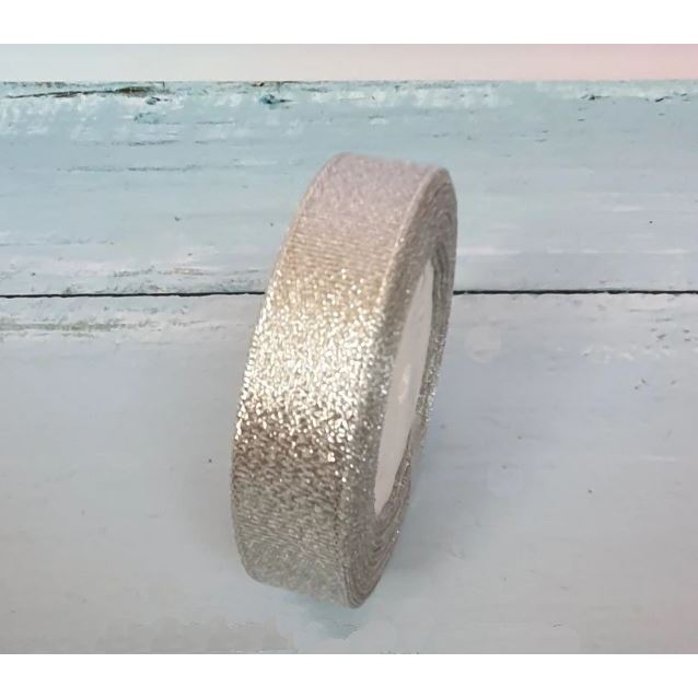 Wstążka brokatowa 2 cm Srebrny, rolka 22,86 m