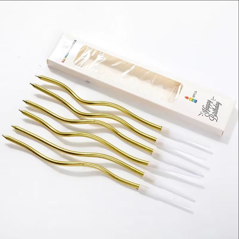 Zakręcone świeczki urodzinowe, złote, 11 cm – 6 szt.