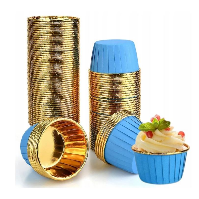 Papilotki do muffin / babeczek – 25 sztuk – Niebiesko/złote