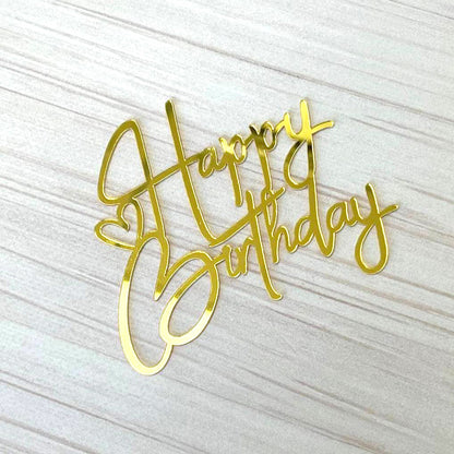 Topper na tort „Happy Birthday” – złoty (Dekor 20)