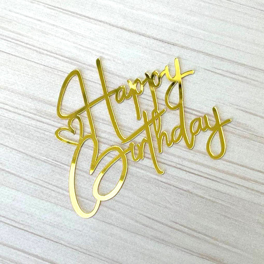 Topper na tort „Happy Birthday” – złoty (Dekor 20)