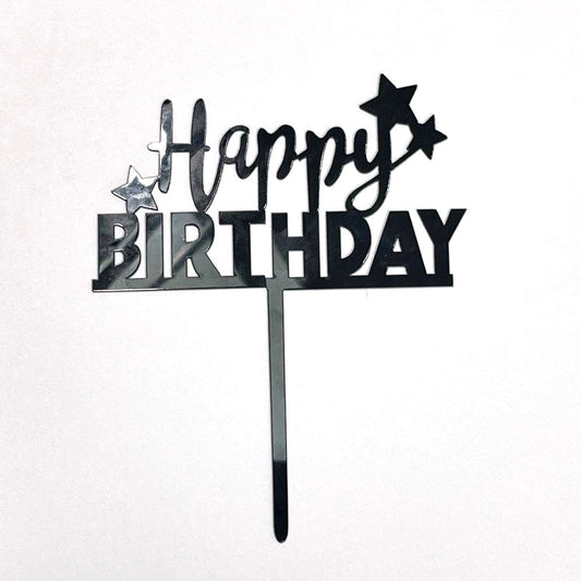 Topper na tort „Happy Birthday” – czarny (Dekor 3)