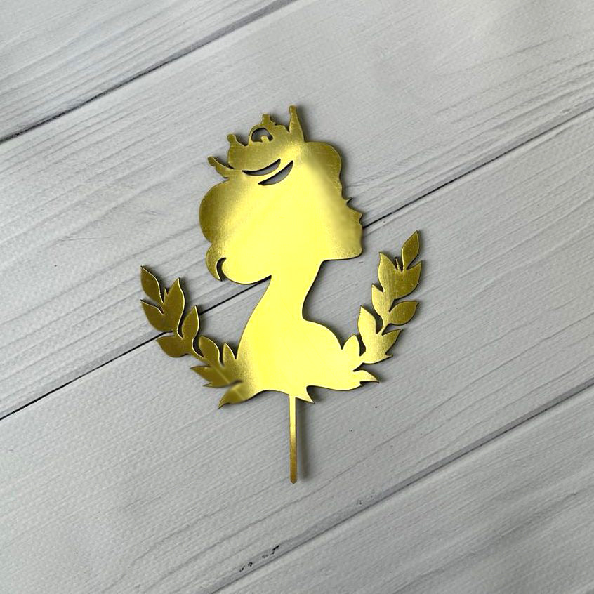 Topper na tort „Księżniczka”, złoty (Dekor 17)