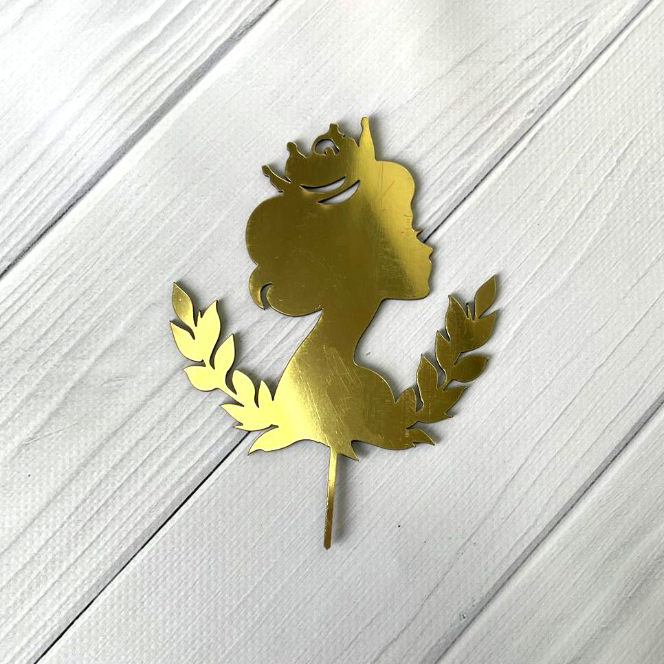 Topper na tort „Księżniczka”, złoty (Dekor 17)