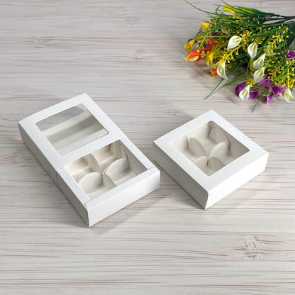 Pudełko na 4 pralinki, z okienkiem, białe, 112x112x30 mm, 5 szt.